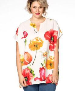 Yoek Tuniek met split POPPY | Wit | Maat Plus