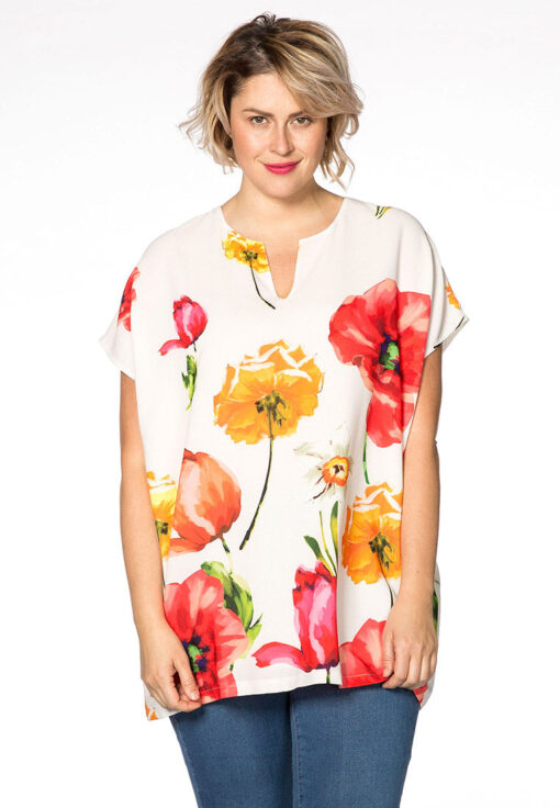 Yoek Tuniek met split POPPY | Wit | Maat Plus