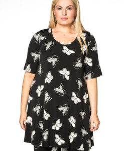 Yoek Tunic wide bot FARFALLE | Zwart | Maat Plus