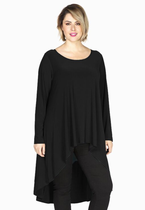 Yoek Tunic longer back | Zwart | Maat 46/48