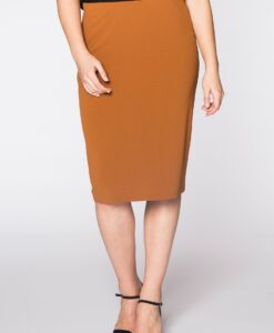 Yoek Skirt zip midback crèpe | Bruin | Maat 54/56