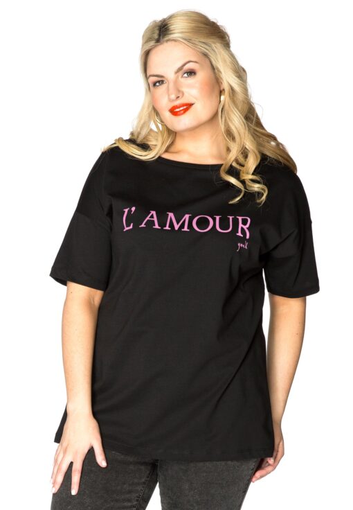 Yoek Shirt wide short sl L&apos;amour | Zwart | Maat Plus
