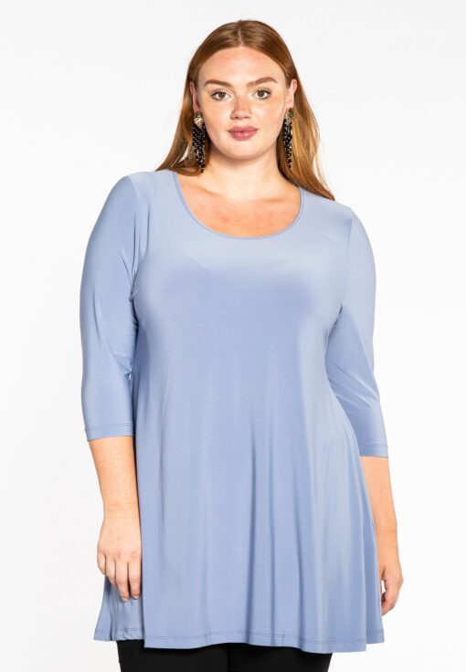 Yoek Tunic wide bot 3/4sl | Blauw | Maat Plus