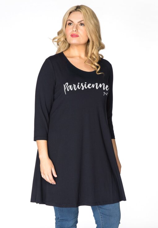 Yoek Tunic flare Parisienne | Blauw | Maat Plus
