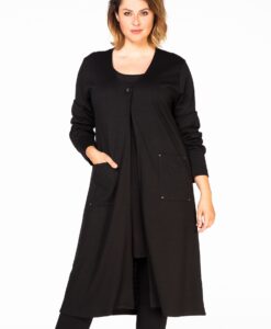Yoek Cardigan pockets | Zwart | Maat Plus