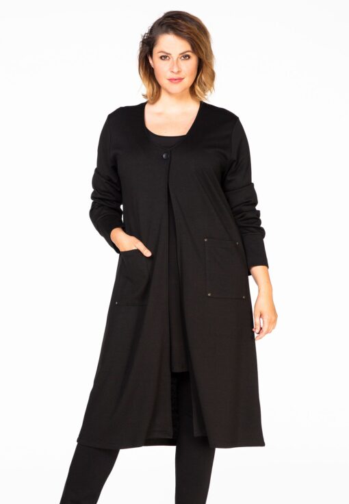 Yoek Cardigan pockets | Zwart | Maat Plus
