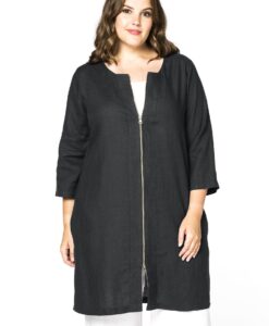 Yoek Blouse-jasje rits linnen | Zwart | Maat 58/60