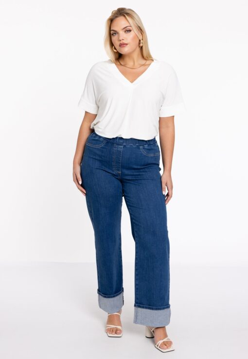 Yoek Jeans lang met omslag | Indigo | Maat 50/52