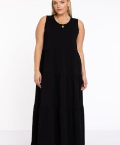 Yoek Jurk met ruches | Zwart | Maat 58/60