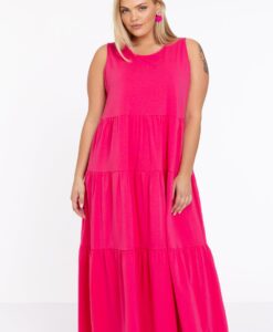 Yoek Jurk met ruches | Roze | Maat 58/60