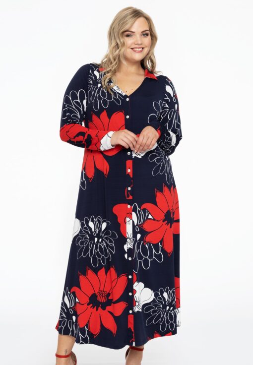 Yoek Jurk met strassknopen POPPY | Rood | Maat 58/60