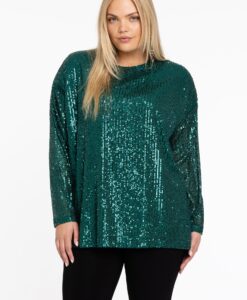 Yoek Tuniek vierkant met pailletten | Groen | Maat 58/60