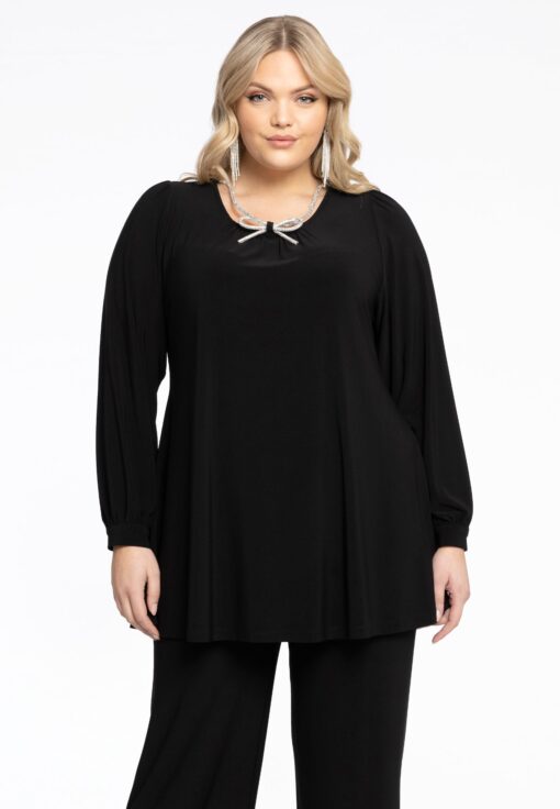 Yoek Tuniek Wide Bottom met strass strik | Zwart | Maat 58/60