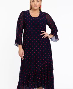 Yoek Jurk met ruches DOTS | Blauw | Maat 58/60