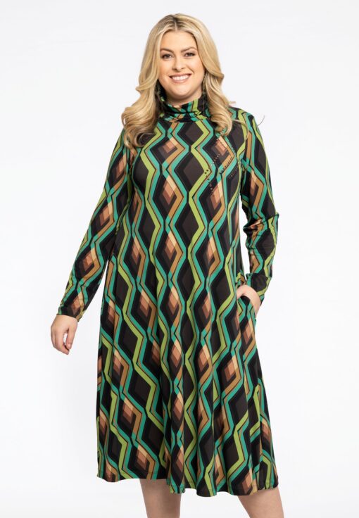 Yoek Lange jurk met col GATSBY strass | Bruin | Maat 58/60