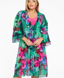 Yoek Cardi blouse met ruches | Groen | Maat 58/60