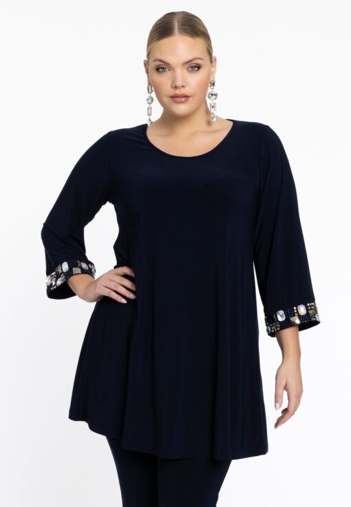 Yoek Tuniek wide bottom met steentjes | Blauw | Maat 58/60