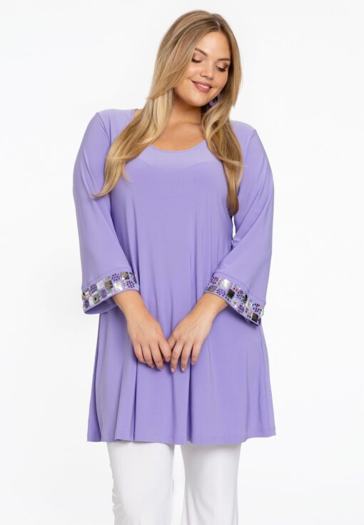 Yoek Tuniek wide bottom met steentjes | Licht Paars | Maat 58/60