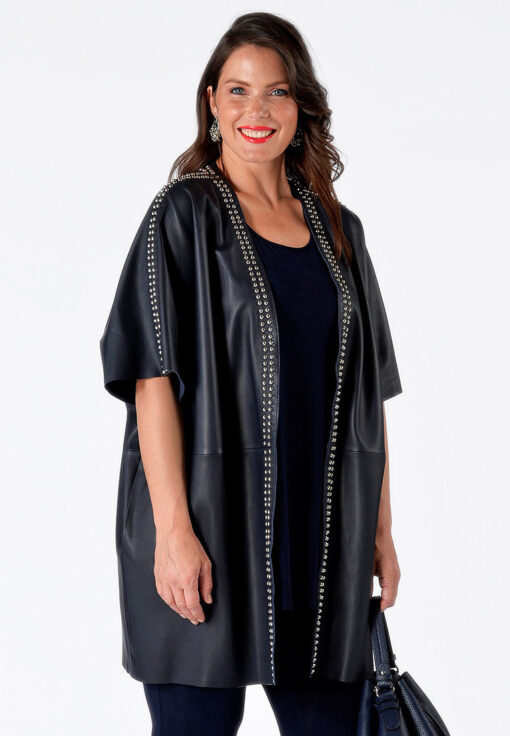 Yoek Leren poncho-vest mets | Blauw | Maat XXL