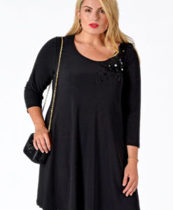 Yoek Tuniek wide bot pailletten | Zwart | Maat XL
