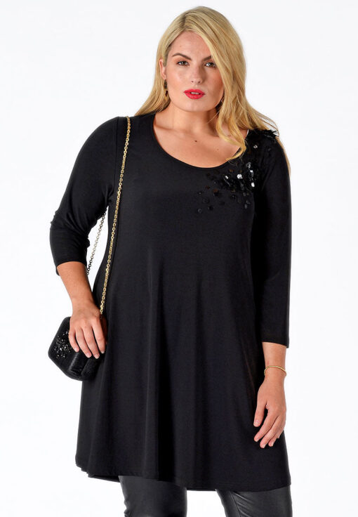 Yoek Tuniek wide bot pailletten | Zwart | Maat XL