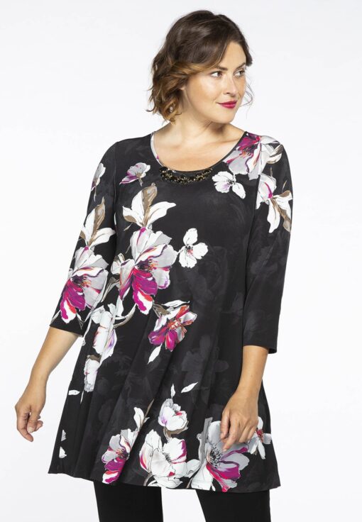 Yoek Tunic wide bot beads AURELIA | Zwart | Maat 58/60