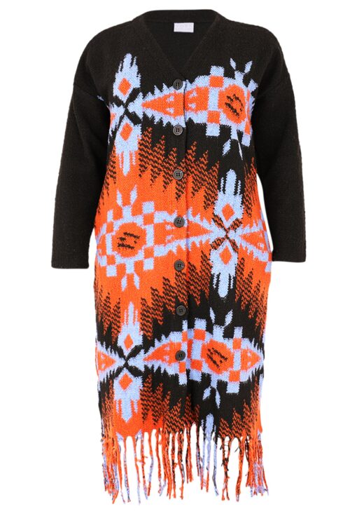 Yoek Cardigan met franjes JACQUARD | Multi | Maat 58/60