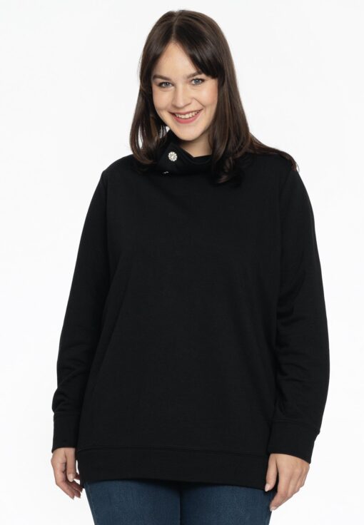 Yoek Sweater met strassknopen | Zwart | Maat 54/56