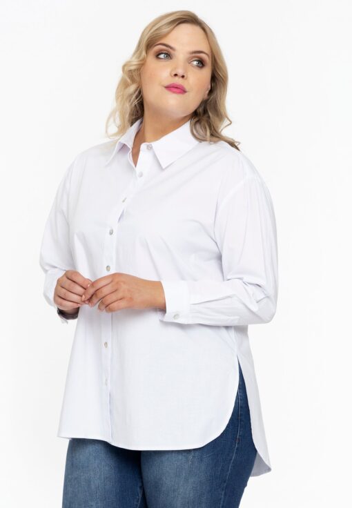 Yoek Blouse met knopen POPLIN STRETCH | Wit | Maat 50/52