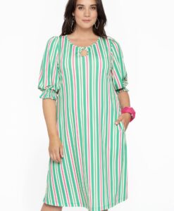 Yoek Jurk met pofmouwen STRIPY | Groen | Maat 58/60