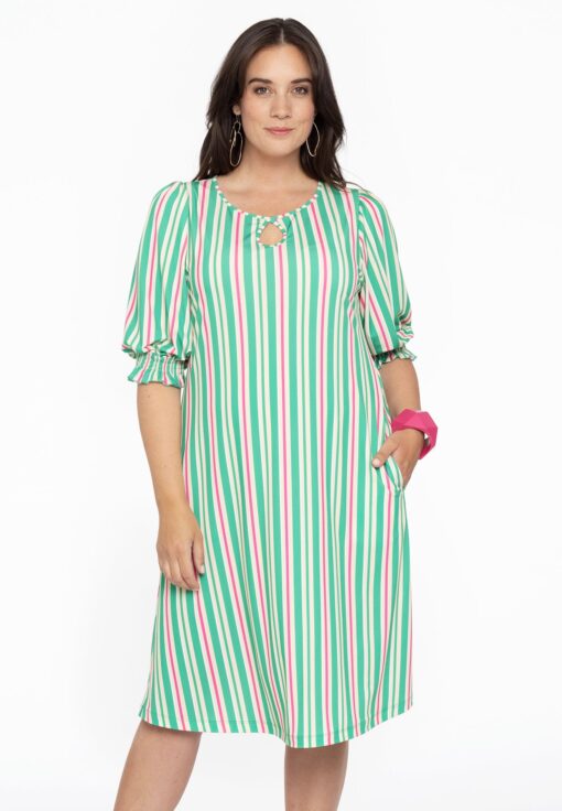Yoek Jurk met pofmouwen STRIPY | Groen | Maat 58/60