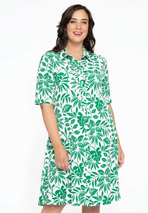 Yoek Blouse-jurk met ruches MYKONOS | Groen | Maat 58/60