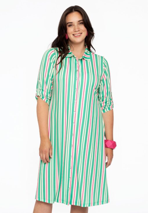 Yoek Blouse-jurk STRIPY | Groen | Maat 50/52