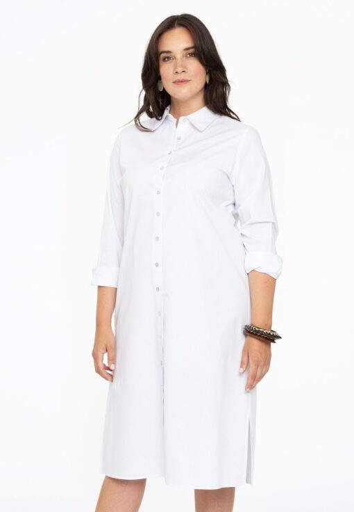 Yoek Blouse-jurk lang met knopen POPLIN STRETCH | Wit | Maat 50/52