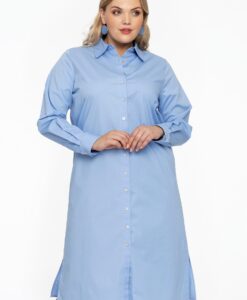 Yoek Blouse-jurk lang met knopen POPLIN STRETCH | Licht Blauw | Maat 58/60