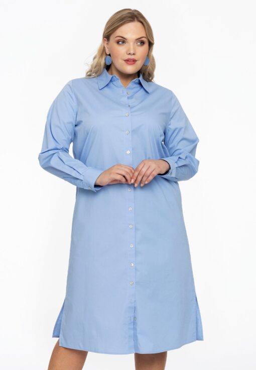 Yoek Blouse-jurk lang met knopen POPLIN STRETCH | Licht Blauw | Maat 58/60