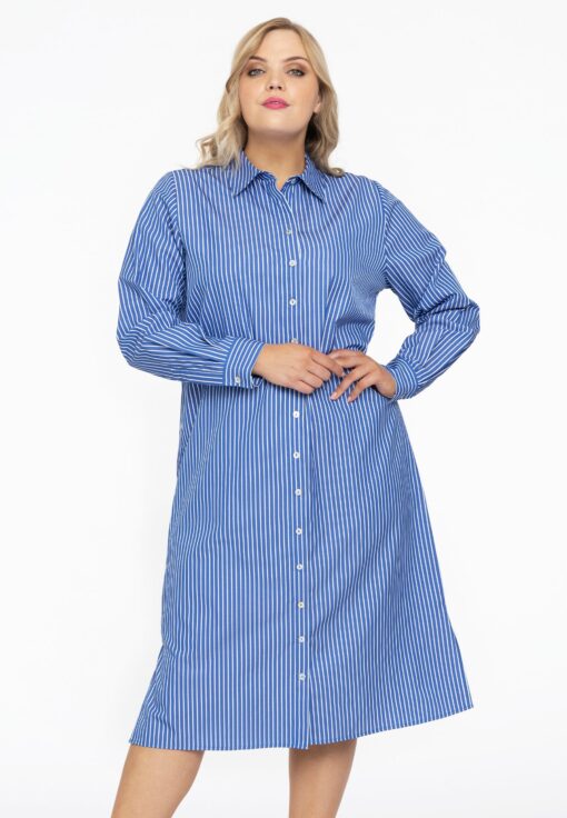 Yoek Blouse-jurk lang SMALL STRIPE | Blauw | Maat 50/52