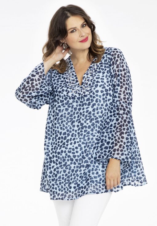 Yoek Tuniek geborduurd PLUMETI | Blauw | Maat 50/52