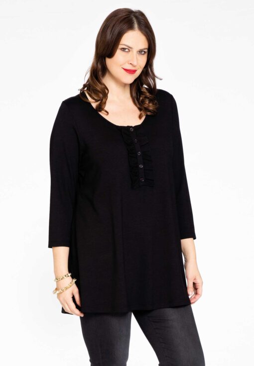 Yoek Tuniek flare ruches ORGANIC | Zwart | Maat 58/60