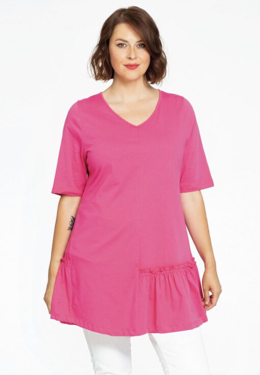 Yoek Tuniek wide bottom frill | Roze | Maat 58/60
