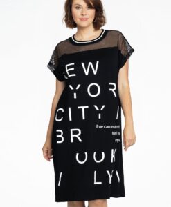 Yoek Jurk met mesh schouders NYC | Zwart | Maat 58/60