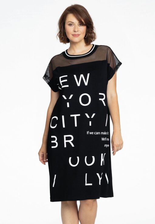 Yoek Jurk met mesh schouders NYC | Zwart | Maat 58/60