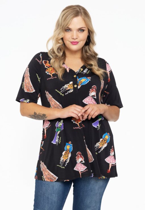 Yoek Tuniek flare met knopen | Zwart | Maat 50/52