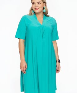 Yoek Jurk met korte mouw | Turquoise | Maat 54/56