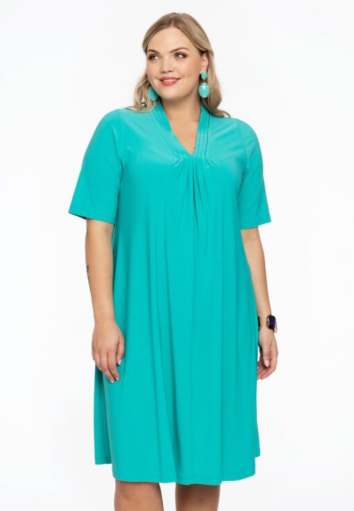 Yoek Jurk met korte mouw | Turquoise | Maat 54/56