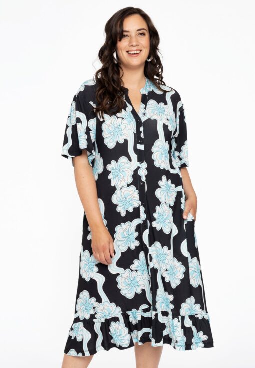 Yoek Jurk met ruches CALYPSO | Zwart | Maat 54/56