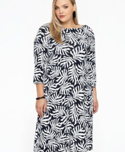 Yoek Jurk met boothals SEA LEAF | Zwart | Maat 42/44