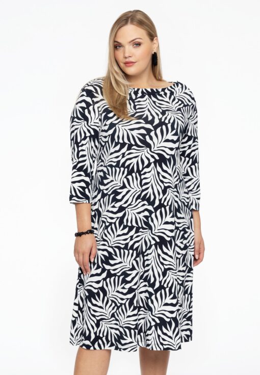 Yoek Jurk met boothals SEA LEAF | Zwart | Maat 42/44