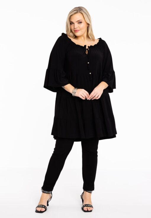 Yoek Tuniek met ruches off-shoulder | Zwart | Maat 38/40