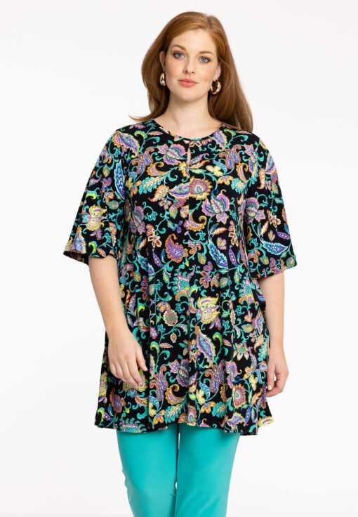 Yoek Tuniek wide bottom FOLK | Zwart | Maat 46/48